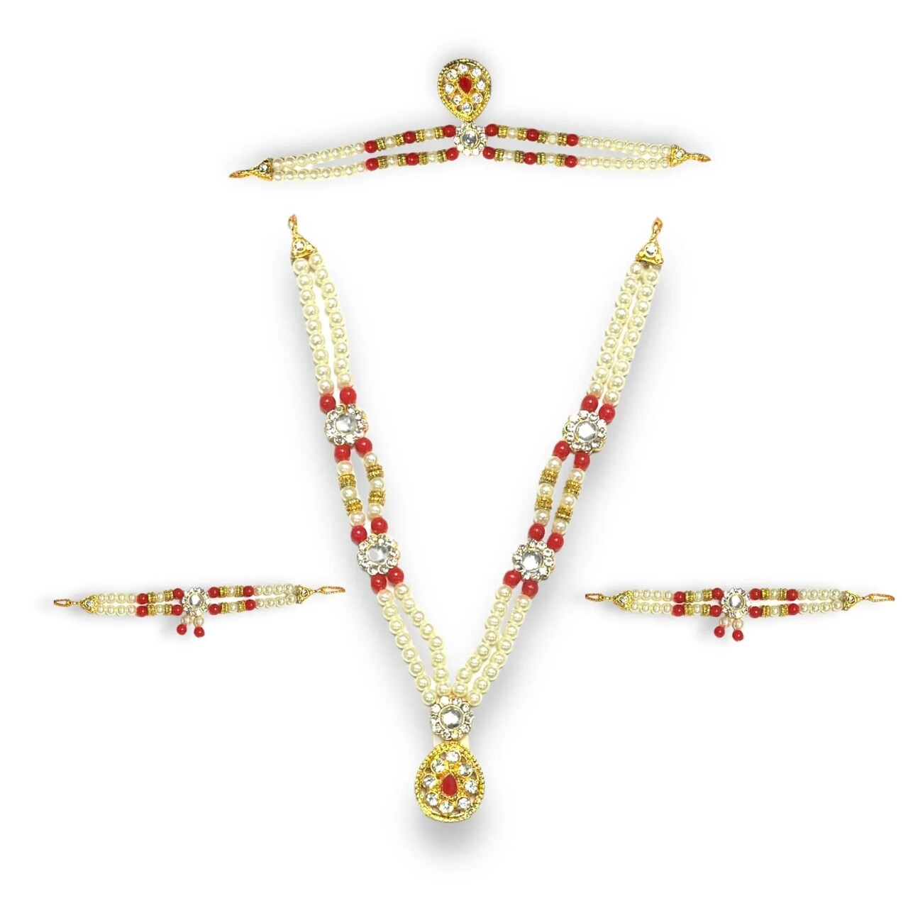 Hindu God Goddess Shringaar Jewellery Set Indian Traditional Necklace Armband and Crown God Idol Statue Jewelry Set for Lord Ganesha Shreenathji Thakurji Radha Krishna Laddu Gopal